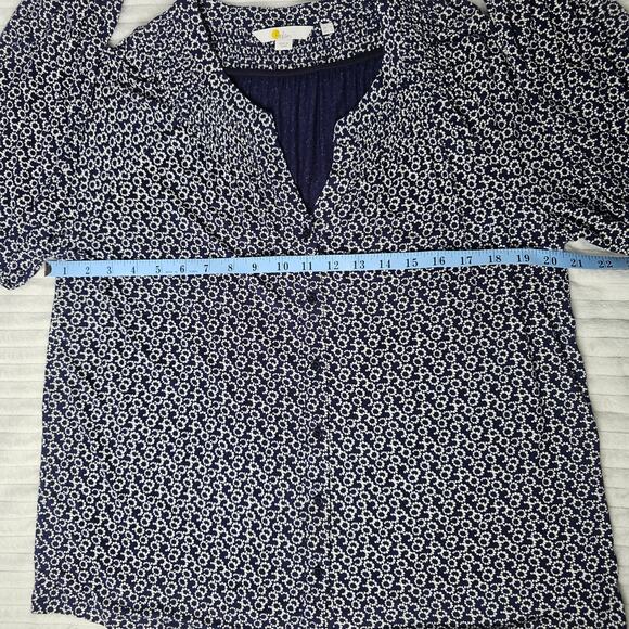 Boden Navy Floral Blouse US 12 Smocked Neck Long Sleeve Viscose Top WorkCore - Picture 5 of 11